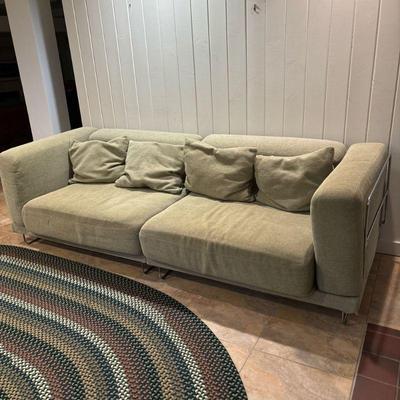 VINTAGE IKEA BEIGE SOFA AFTER CORBUSIER | Ikea Sofa in the style of Le Corbusier with comfortable beige cushions/pillows. Chrome-style...