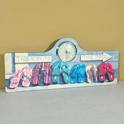 POOL SIGN DECORATION | Featuring a battery operated clock. Wall mounted. - l. 24 x w. 10. in

