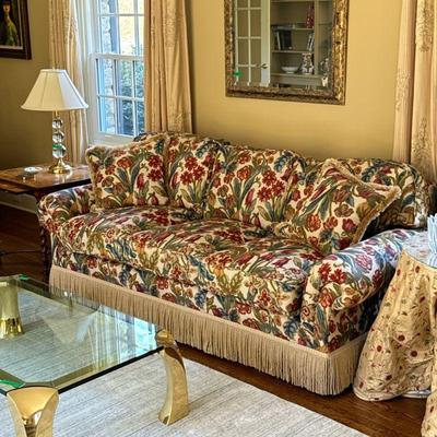 KRAVET FURNITURE HANDMADE CUSTOM SOFA | Made in USA, With colorful floral pattern fabric. - l. 91 x w. 42 x h. 36 in

