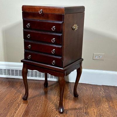 SILVER CHEST ON STAND | Wooden with drawers. - l. 15 x w. 17 x h. 32 in

