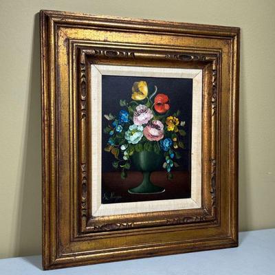 FRAMED FLORAL OIL PAINTING | Floral Oil Painting in a gold-toned frame. Signed in the bottom left corner. Ready for mounting on wall...