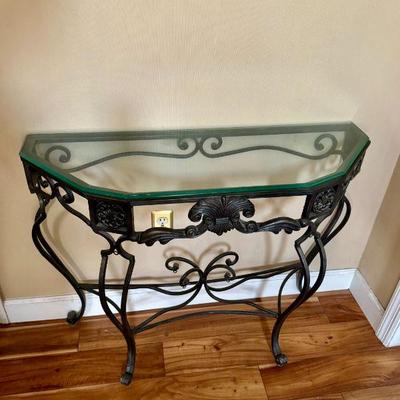Glass and Cast Iron Demilune Entry table