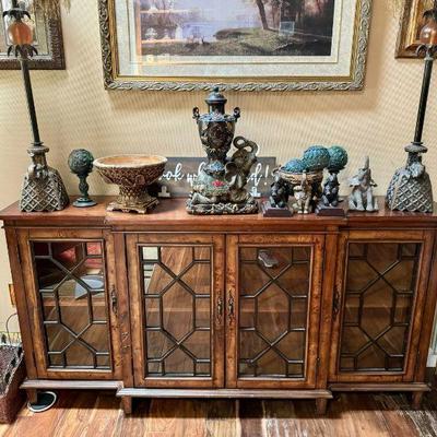 Buffet/Console cabinet, with glass fronts, Lots of Elephant decor