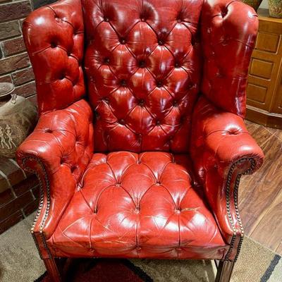 A Pair of Oxblood Red Chesterfield Wing Back
