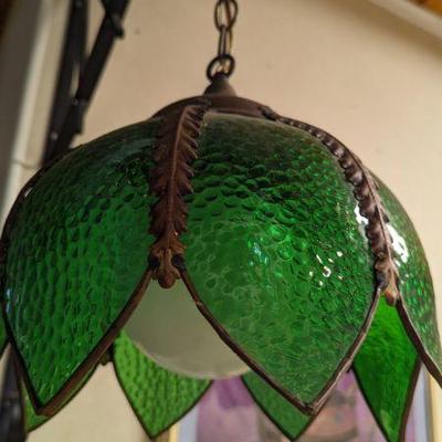 Green Stained Glass Swag Lamp