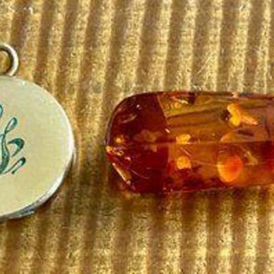 Baltic Amber Pin From The Persian Gulf & Gold Tone Locket Graduation Gift 1927