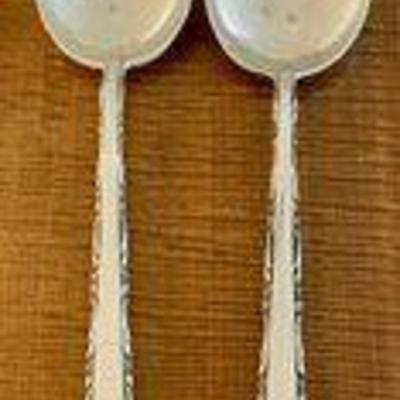 2 Lunt Vintage Sterling Silver 8.25 Inch Madrigal Serving Spoons - Total Weight 146 Grams