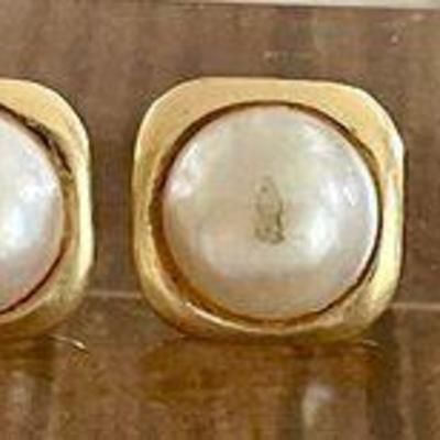 Pair Of 14K Yellow Gold & Pearl Earrings And Single 14K Gold - Opal & Diamond Earring