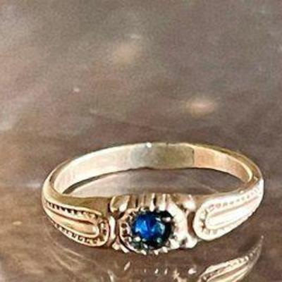 10K Gold Darling Size 3/4 Baby Ring W Blue Stone