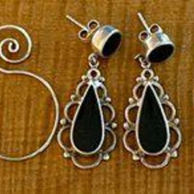 Sterling Silver & Onyx Dangle Earrings 