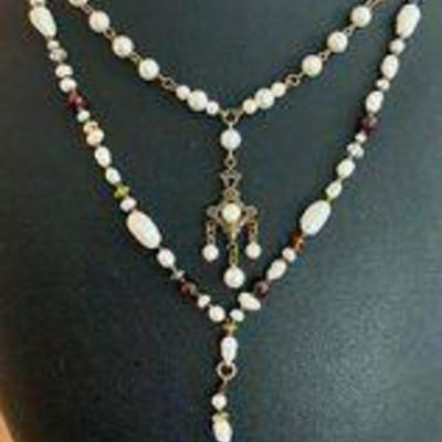 2 Vintage Necklaces - Fresh Water Pearls - Garnet And Amethyst Beads