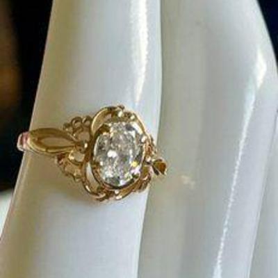 14K Yellow Gold & 1.98 Carat Oval Modified Brilliant Cut Synthetic Cubic Zirconium Size 7 - W GIA Appraisa
