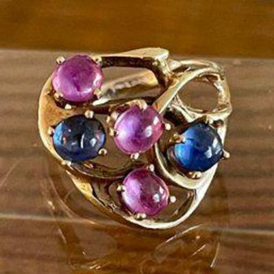 Vintage 14k Gold - Blue Sapphire And Red Ruby Ring - Size 6 Total Weight 6.2 Grams