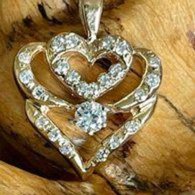 14K Yellow Gold Cast 23 Diamond Heart Pendant .47 Total Diamond Carats - GIA Appraisal - Total Weight 3.73 Grm