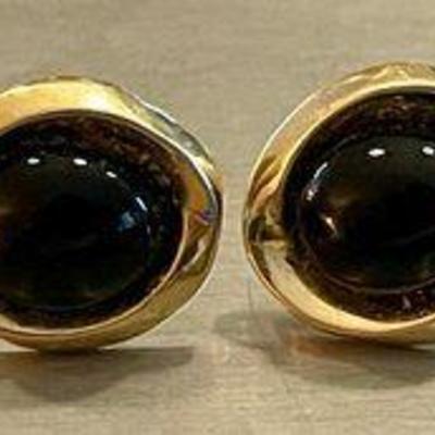 14K Gold And Black Vintage Earrings - Total Weight 2.4 Grams