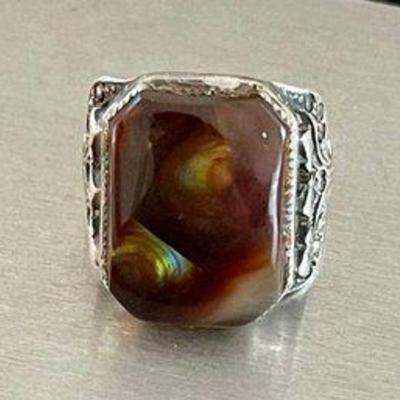 Antique Sterling Silver - Fire Agate & Marcasite Ring Size 6.5 (as Is) Weight 6.3 Grams
