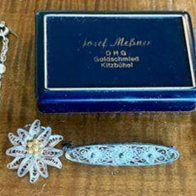 Vintage Filigree Silver Pendant & Single Earring - Abalone Ring Size 6 - SS Faux Pearl 5 Inch Bracelet