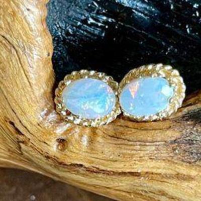 14K Yellow Gold & .66 Carats Opal Earrings - GIA Appraisal - Total Weight 1.14 Grams