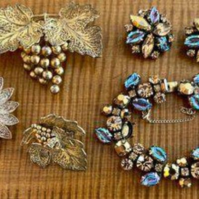 Vintage Jewelry - Regency Bracelet (as Is) & Matching Earrings - Gold & Silver Filigree (missing One Earring)