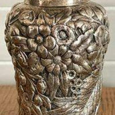 Gorgeous 1887 Repousse Sterling Silver Tea Caddy 5 Inch Tea Caddy - Total Weight - 167.7 Grams