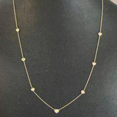 Delicate 18K Yellow Gold And Diamond Heart 17 Inch Necklace - Total Weight 3 Grams