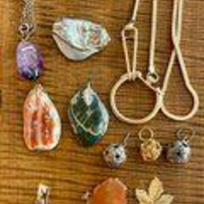 Assorted Costume Jewelry, Stone & Shell Pendants 