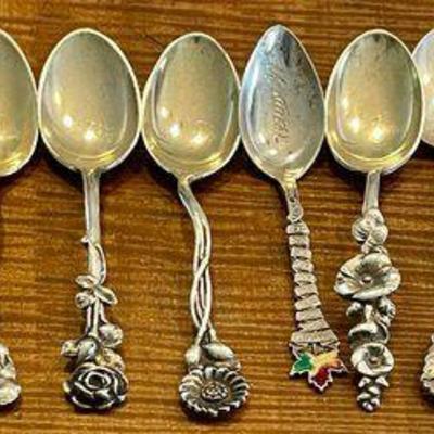 6 Sterling Silver Demitasse Spoons - 1 Canada - 4 Reed & Barton Floral - 1 Floral Unmarked