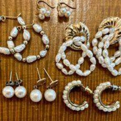 Collection Of Faux Pearl & Fresh Water Pearl Earrings - 1 Pair 10K Gold - 1 Pair 14K Gold (as Is)