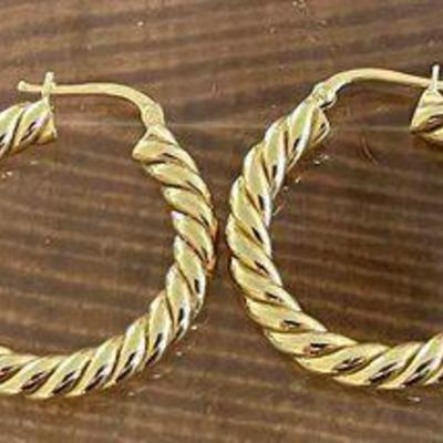 14K Yellow Gold Italy Twist Hoop Earrings - Total Weight - 4.6 Grams