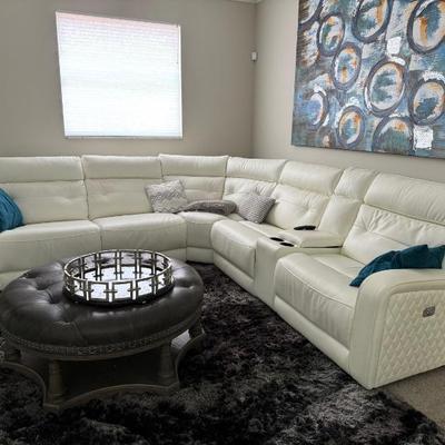 Faux White Leather Sectional w/ Electric Recliners