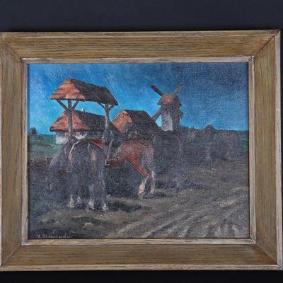 Painted Equestrian Scene on board