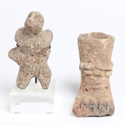 Zapotec Pottery Foot & Costa Rican Stone Figure