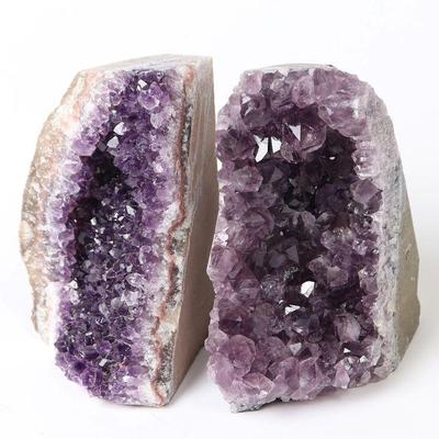 Pair of Natural Amethyst Geode Bookends