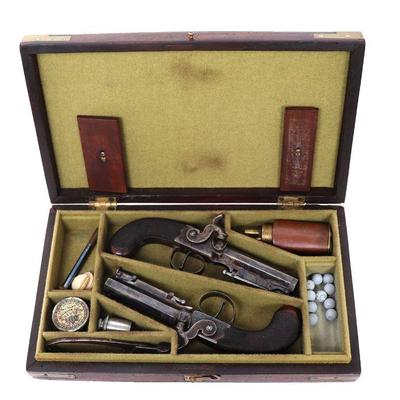 Cased Brace of Box-Lock Percussion Belt Pistols by Richardson, Cork