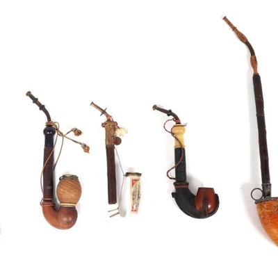 Fine Collection of 5 Antique Smoking Pipes