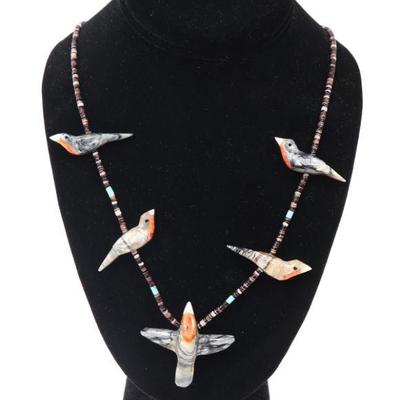 Beautiful Zuni Bird Fetish Necklace, Shell & Turquoise