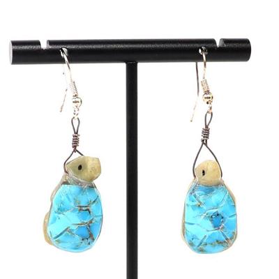 Adorable Pair of Zuni Turtle Earrings, Turquoise