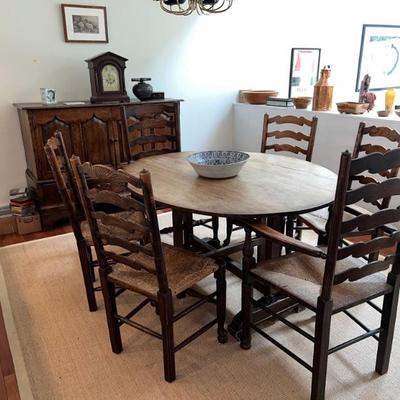 Table is a Antique French Wine Tasting Table
Chairs are Early English 