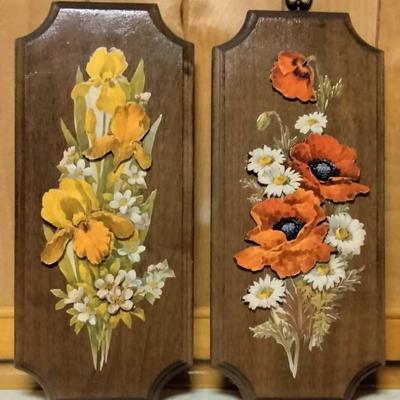 Vintage decoupage wall plaques - irises & poppies