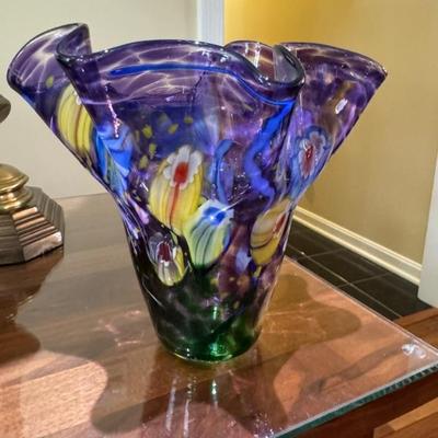 Large art glass bowl - signed