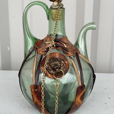 Blown Glass Decanter with Ice Pocket and Leather