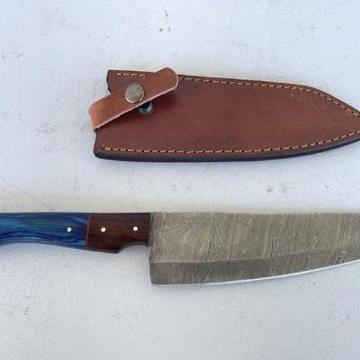 Full Tang Damascus Steel Knife with Leather Sheath