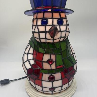 Lighted Stained Glass Snowman w/ Box