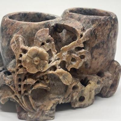 Vtg Carved Stone Floral Figurine