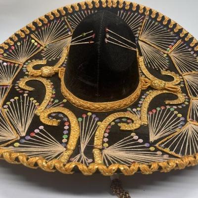 Vintage Pigalle Black & Gold Mexican Sombrero