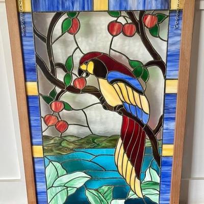 Framed 24x36 Stained Glass Parrot