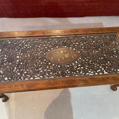 Hand craved  rosewood glass top table 