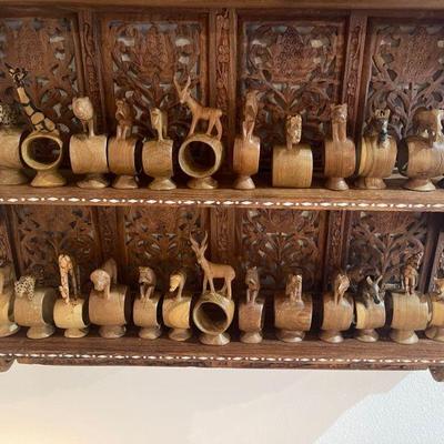 One of a kind sets of hand carved napkin holders. 