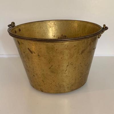 Antique Ansonia brass pail with handle, 13 in. diam