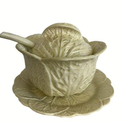 Vintage Subtil Portuguese Pottery Cabbage Form Tureen & Platter